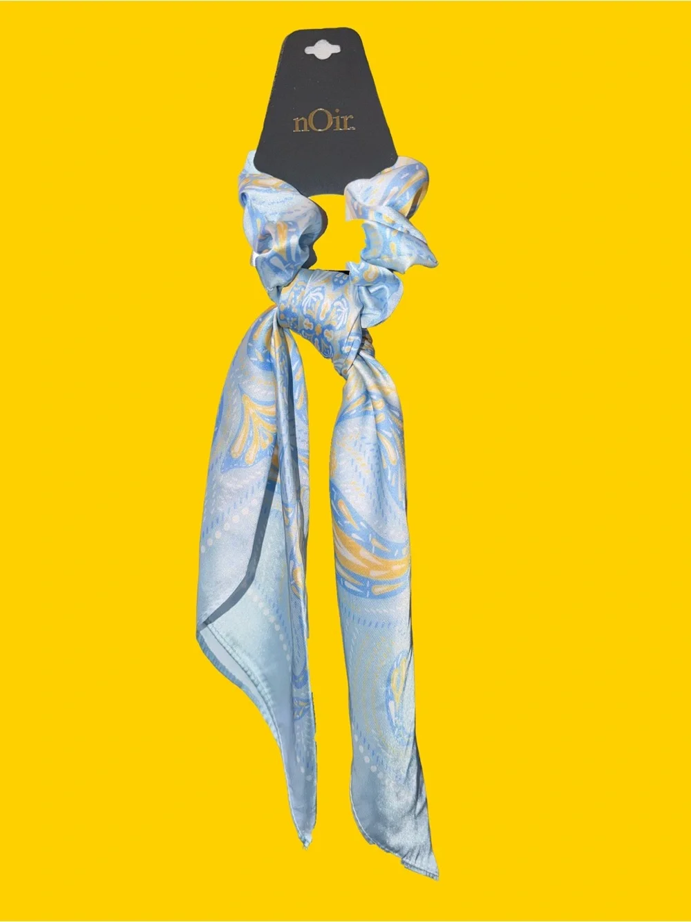 nOir Jewelry Light Blue & Yellow Paisley Satin Scarf Hair Scrunchie